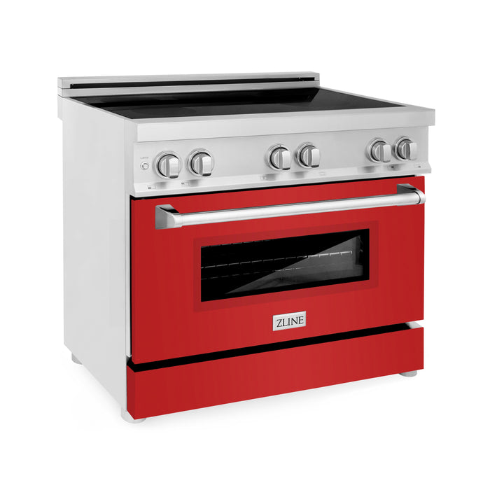 ZLINE 36 in. 4.6 cu. ft. Induction Range with a 4 Element Stove and Electric Oven with Red Matte Door (RAIND-RM-36)