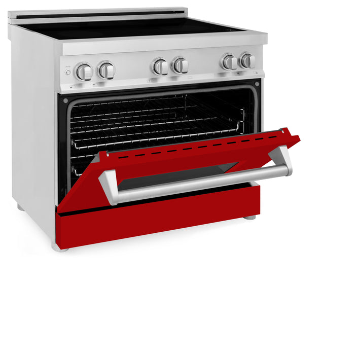 ZLINE 36 in. 4.6 cu. ft. Induction Range with a 4 Element Stove and Electric Oven with Red Gloss Door (RAIND-RG-36)