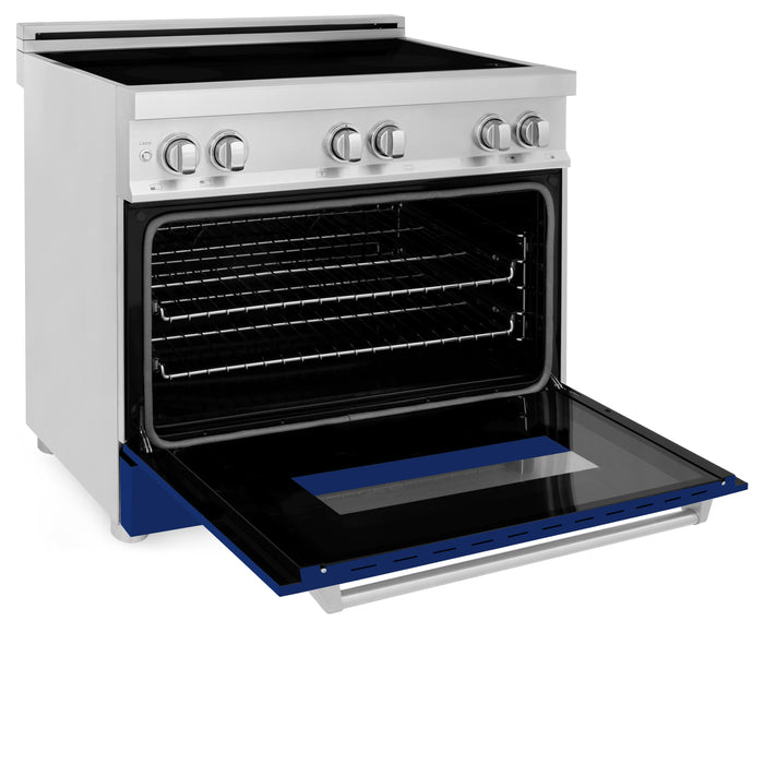 ZLINE 36 in. 4.6 cu. ft. Induction Range with a 4 Element Stove and Electric Oven with Blue Gloss Door (RAIND-BG-36)