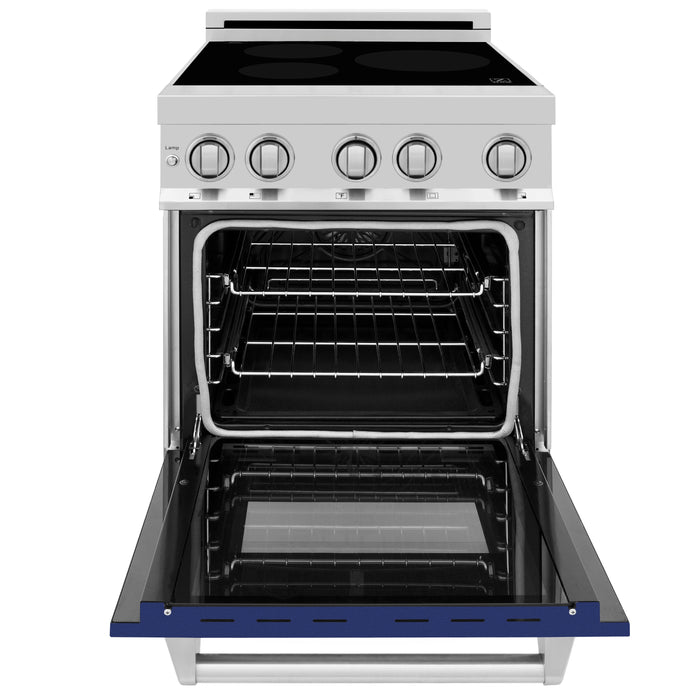 ZLINE 24 In. 2.8 cu. ft. Induction Range with a 3 Element Stove and Electric Oven in Stainless Steel with Blue Gloss Door(RAIND-BG-24)