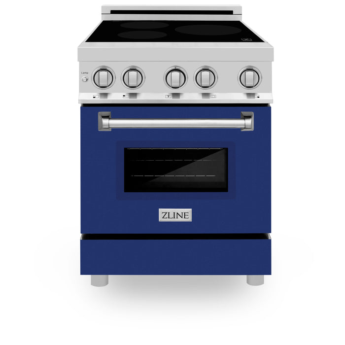 ZLINE 24 In. 2.8 cu. ft. Induction Range with a 3 Element Stove and Electric Oven in Stainless Steel with Blue Gloss Door(RAIND-BG-24)