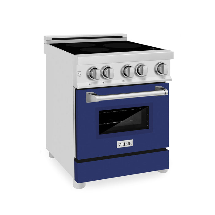 ZLINE 24 In. 2.8 cu. ft. Induction Range with a 3 Element Stove and Electric Oven in Stainless Steel with Blue Gloss Door(RAIND-BG-24)