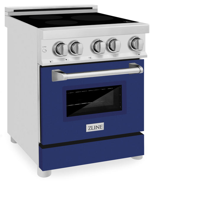 ZLINE 24 In. 2.8 cu. ft. Induction Range with a 3 Element Stove and Electric Oven in Stainless Steel with Blue Gloss Door(RAIND-BG-24)