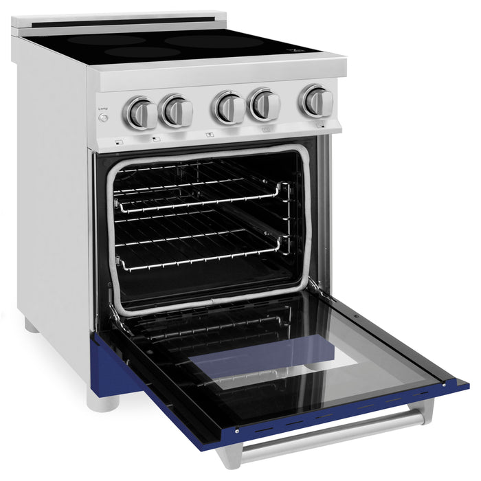 ZLINE 24 In. 2.8 cu. ft. Induction Range with a 3 Element Stove and Electric Oven in Stainless Steel with Blue Gloss Door(RAIND-BG-24)