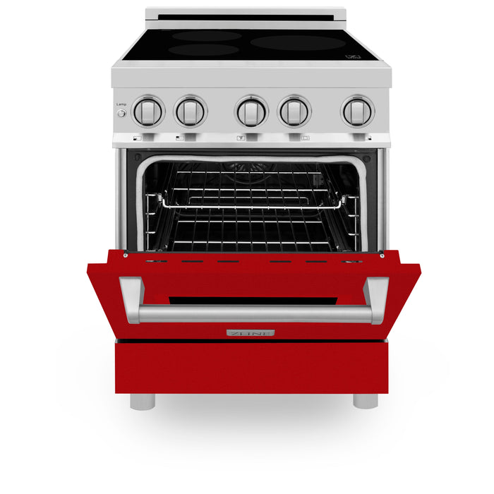 ZLINE 24 IN. 2.8 cu. ft. Induction Range with a 3 Element Stove and Electric Oven in Stainless Steel with Red Gloss Door (RAIND-RG-24)