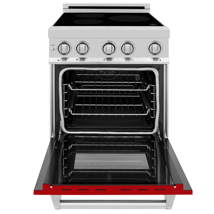 ZLINE 24 IN. 2.8 cu. ft. Induction Range with a 3 Element Stove and Electric Oven in Stainless Steel with Red Gloss Door (RAIND-RG-24)