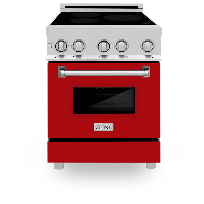 ZLINE 24 IN. 2.8 cu. ft. Induction Range with a 3 Element Stove and Electric Oven in Stainless Steel with Red Gloss Door (RAIND-RG-24)