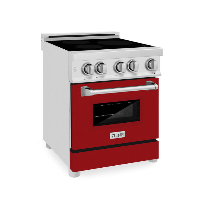 ZLINE 24 IN. 2.8 cu. ft. Induction Range with a 3 Element Stove and Electric Oven in Stainless Steel with Red Gloss Door (RAIND-RG-24)