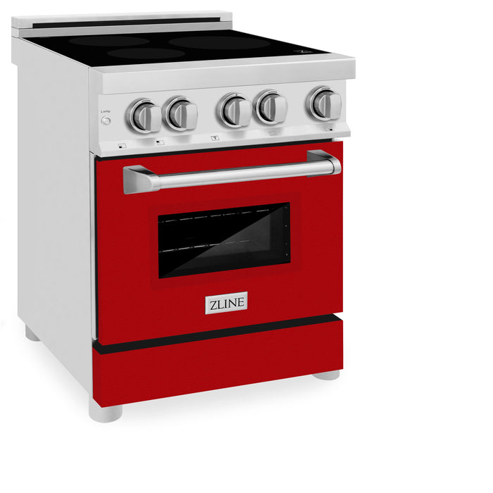 ZLINE 24 IN. 2.8 cu. ft. Induction Range with a 3 Element Stove and Electric Oven in Stainless Steel with Red Gloss Door (RAIND-RG-24)