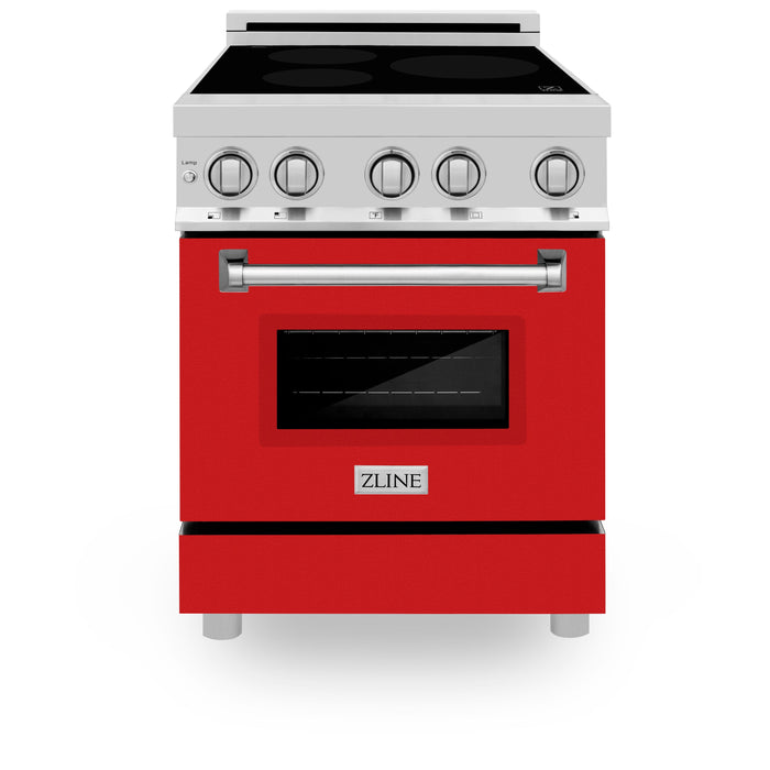 ZLINE 24 In. 2.8 cu. ft. Induction Range with a 3 Element Stove and Electric Oven in Stainless Steel with Red Matte Door(RAIND-RM-24)