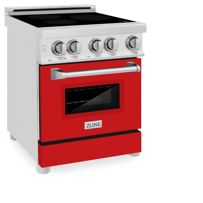 ZLINE 24 In. 2.8 cu. ft. Induction Range with a 3 Element Stove and Electric Oven in Stainless Steel with Red Matte Door(RAIND-RM-24)