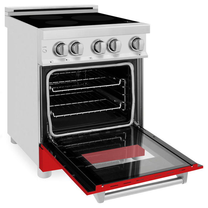 ZLINE 24 In. 2.8 cu. ft. Induction Range with a 3 Element Stove and Electric Oven in Stainless Steel with Red Matte Door(RAIND-RM-24)