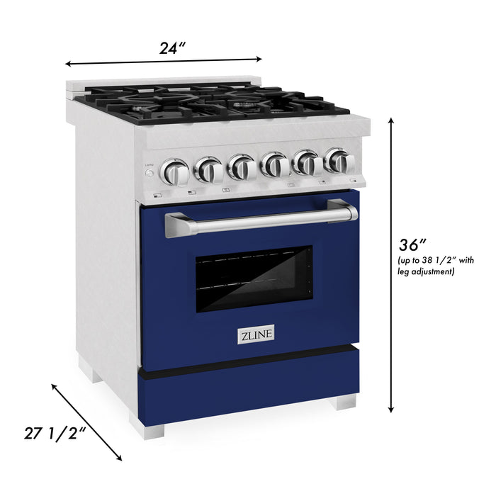 ZLINE 24 in. Professional Dual Fuel Range in Fingerprint Resistant Stainless Steel with Blue Gloss Door (RAS-BG-24)