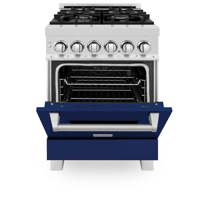 ZLINE 24 in. Professional Dual Fuel Range in Fingerprint Resistant Stainless Steel with Blue Gloss Door (RAS-BG-24)