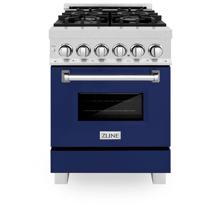 ZLINE 24 in. Professional Dual Fuel Range in Fingerprint Resistant Stainless Steel with Blue Gloss Door (RAS-BG-24)