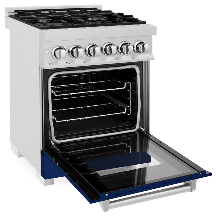 ZLINE 24 in. Professional Dual Fuel Range in Fingerprint Resistant Stainless Steel with Blue Gloss Door (RAS-BG-24)