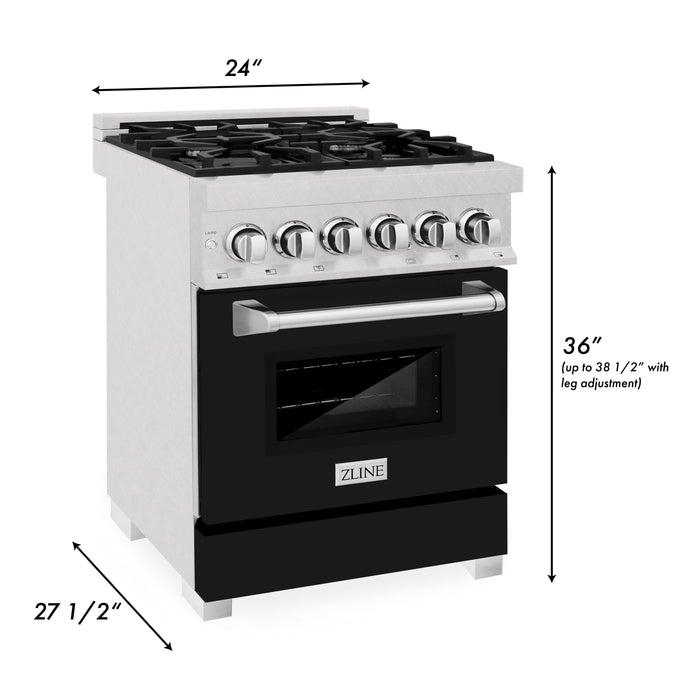 ZLINE 24 in. Professional Dual Fuel Range in Fingerprint Resistant Stainless Steel with Black Matte Door (RAS-BLM-24)