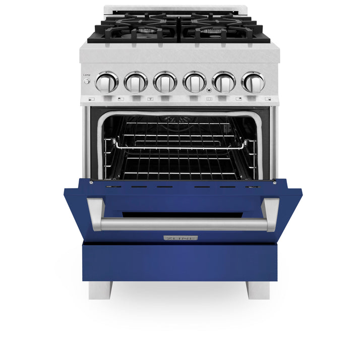 ZLINE 24 in. Professional Dual Fuel Range in Fingerprint Resistant Stainless Steel with Blue Matte Door (RAS-BM-24)