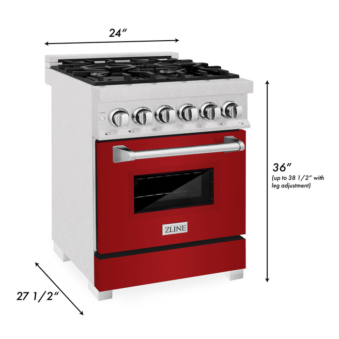 ZLINE 24 in. Professional Dual Fuel Range in Fingerprint Resistant Stainless Steel with Red Gloss Door (RAS-RG-24)