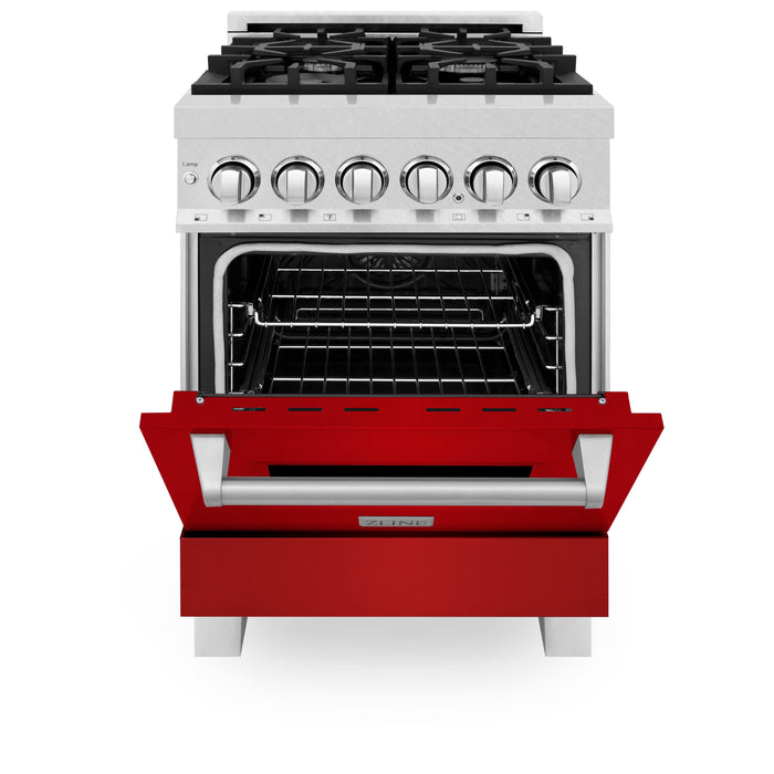 ZLINE 24 in. Professional Dual Fuel Range in Fingerprint Resistant Stainless Steel with Red Gloss Door (RAS-RG-24)