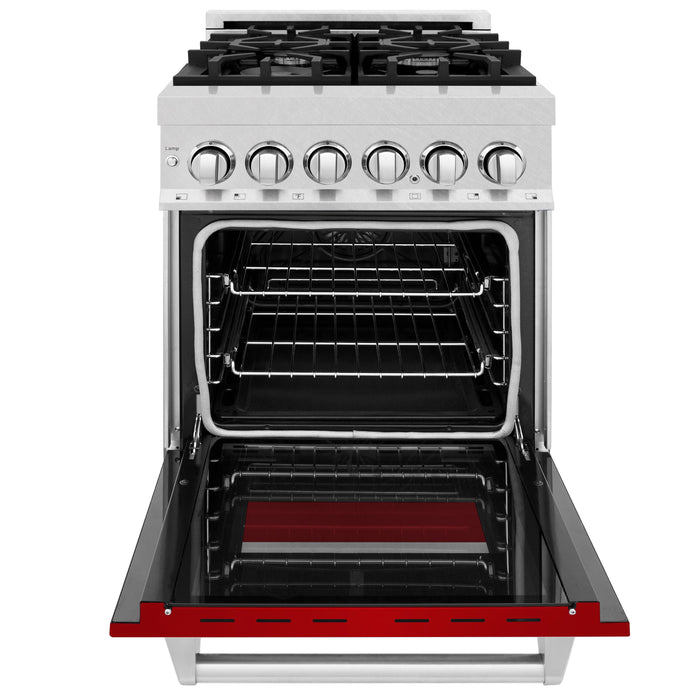 ZLINE 24 in. Professional Dual Fuel Range in Fingerprint Resistant Stainless Steel with Red Gloss Door (RAS-RG-24)