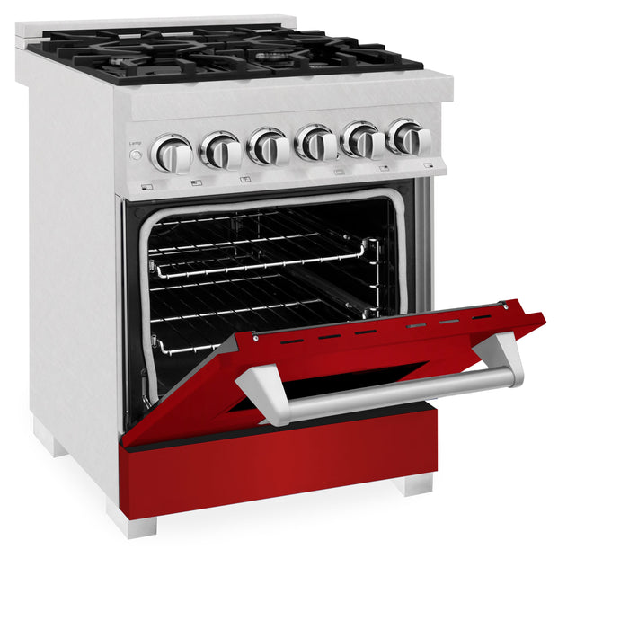 ZLINE 24 in. Professional Dual Fuel Range in Fingerprint Resistant Stainless Steel with Red Gloss Door (RAS-RG-24)