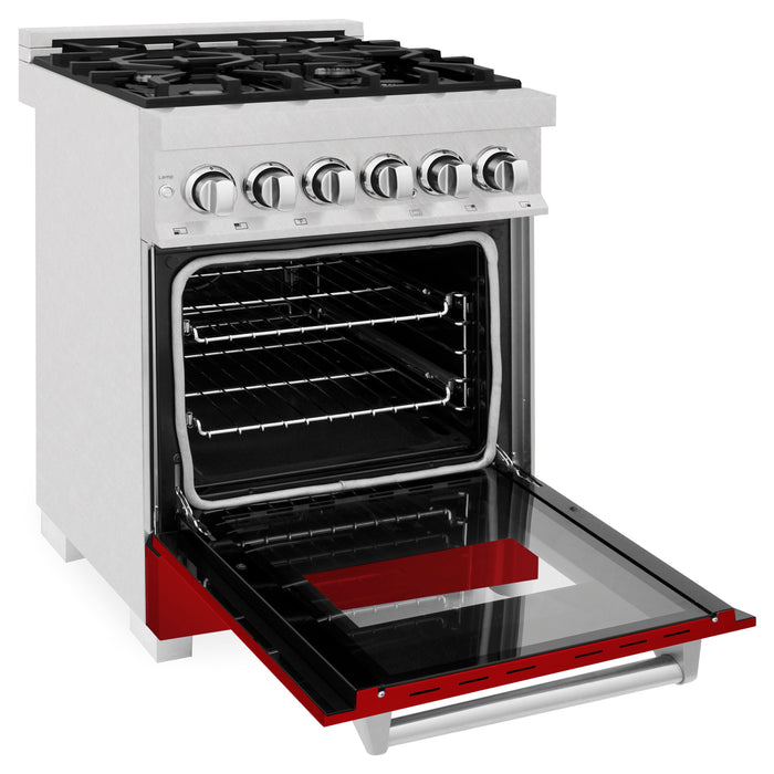 ZLINE 24 in. Professional Dual Fuel Range in Fingerprint Resistant Stainless Steel with Red Gloss Door (RAS-RG-24)