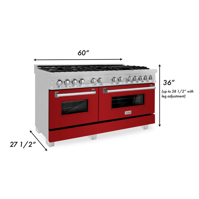 ZLINE 60 in. 7.4 cu. ft. Dual Fuel Range with Gas Stove and Electric Oven in Fingerprint Resistant Stainless Steel with Red Gloss Door (RAS-RG-60)