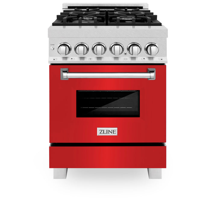 ZLINE 24 in. Professional Dual Fuel Range in Fingerprint Resistant Stainless Steel with Red Matte Door (RAS-RM-24)