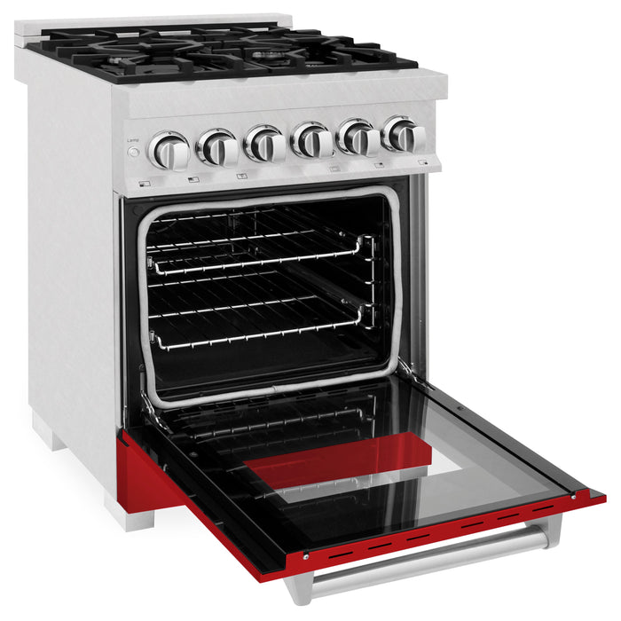 ZLINE 24 in. Professional Dual Fuel Range in Fingerprint Resistant Stainless Steel with Red Matte Door (RAS-RM-24)