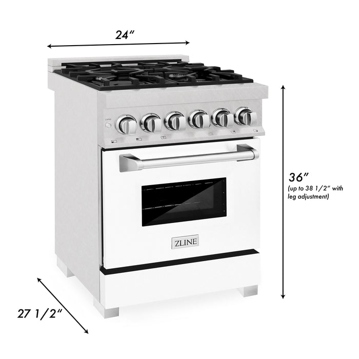 ZLINE 24 in. Professional Dual Fuel Range in Fingerprint Resistant Stainless Steel with White Matte Door (RAS-WM-24)