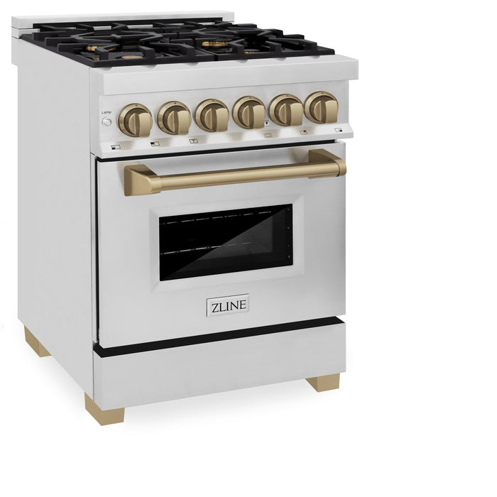 ZLINE Autograph Edition 24 in. 2.8 cu. ft. Dual Fuel Range with Gas Stove and Electric Oven in Stainless Steel with Champagne Bronze Accents (RAZ-24-CB)