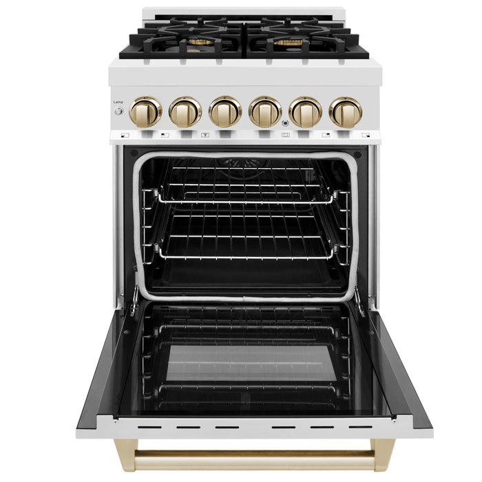 ZLINE Autograph Edition 24 in. 2.8 cu. ft. Dual Fuel Range with Gas Stove and Electric Oven in Stainless Steel with Polished Gold Accents (RAZ-24-G)