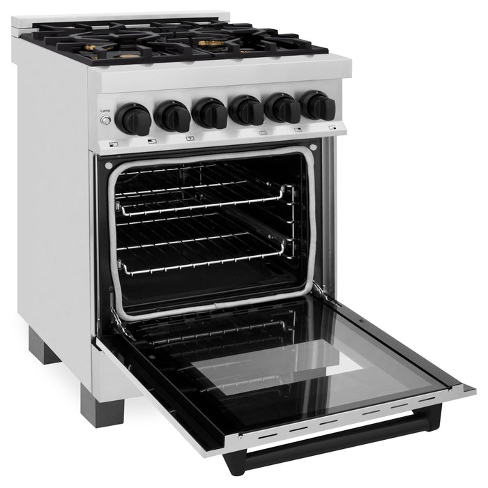 ZLINE Autograph Edition 24 in. 2.8 cu. ft. Dual Fuel Range with Gas Stove and Electric Oven in Stainless Steel with Matte Black Accents (RAZ-24-MB)