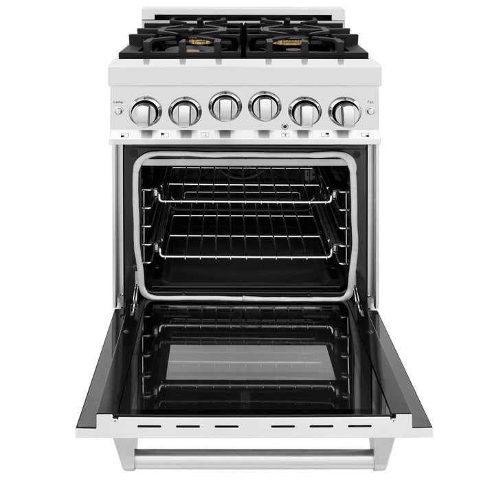 ZLINE 24 in. 2.8 cu. ft. Gas Oven and Gas Cooktop Range with Griddle and Brass Burners in Stainless Steel (RG-BR-GR-24)