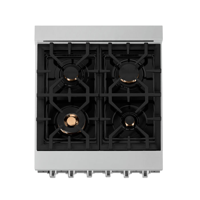 ZLINE 24 in. 2.8 cu. ft. Gas Oven and Gas Cooktop Range with Griddle and Brass Burners in Stainless Steel (RG-BR-GR-24)