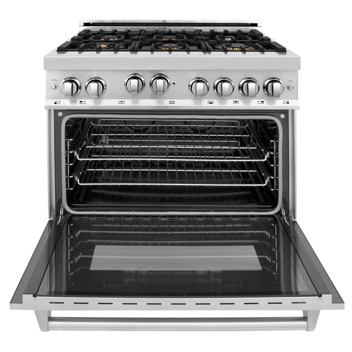 ZLINE 36 in. 4.6 cu. ft. Gas Oven and Gas Cooktop Range with Griddle and Brass Burners in Stainless Steel (RG-BR-GR-36)