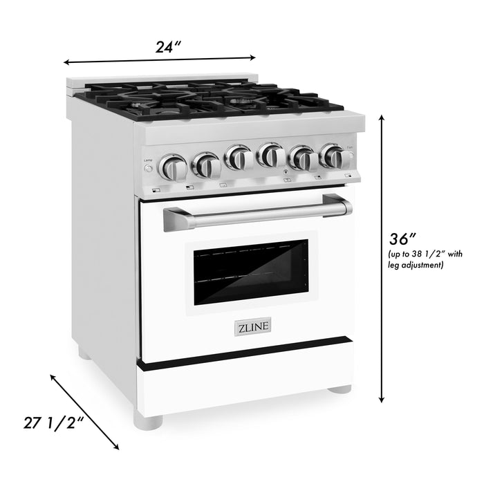 ZLINE 24 in. 2.8 cu. ft. Gas Oven and Gas Cooktop Range with Griddle and White Matte Door in Stainless Steel (RG-WM-GR-24)