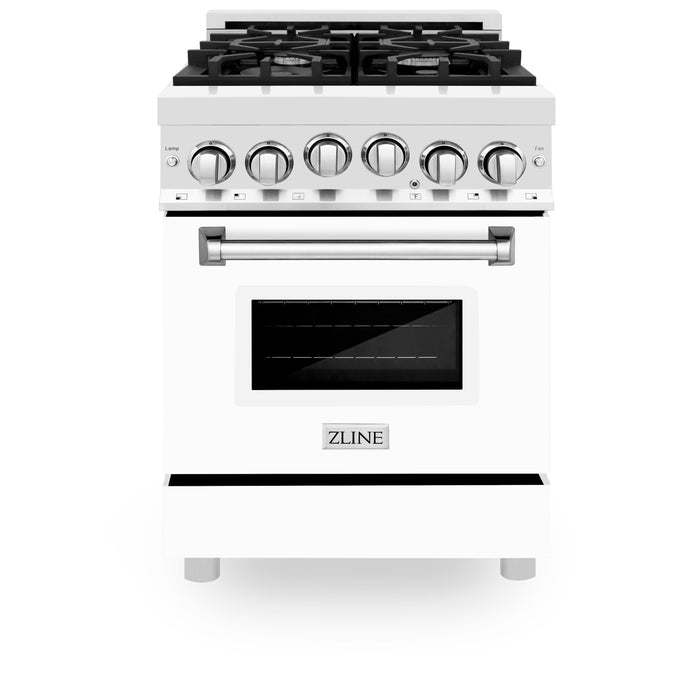 ZLINE 24 in. 2.8 cu. ft. Gas Oven and Gas Cooktop Range with Griddle and White Matte Door in Stainless Steel (RG-WM-GR-24)