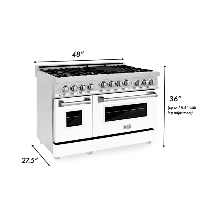 ZLINE 48 in. 6.0 cu. ft. Gas Oven and Gas Cooktop Range with Griddle and White Matte Door in Stainless Steel (RG-WM-GR-48)