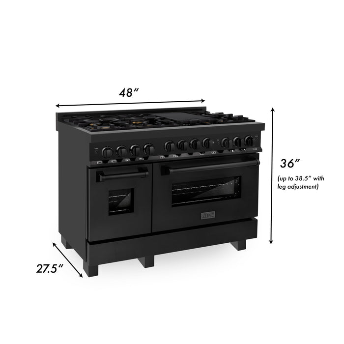 ZLINE 48 in. 6.0 cu. ft. Range with Gas Stove and Gas Oven in Black Stainless Steel (RGB-48)