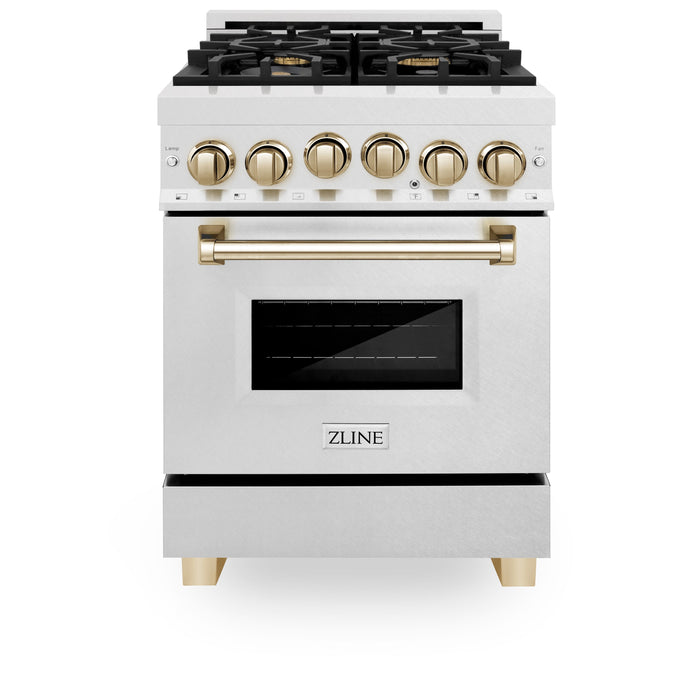 ZLINE Autograph Edition 24 in. 2.8 cu. ft. Range with Gas Stove and Gas Oven in Fingerprint Resistant Stainless Steel with Polished Gold Accents (RGSZ-SN-24-G)