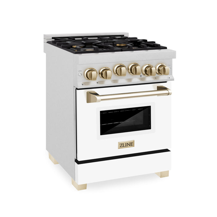 ZLINE Autograph Edition 24 in. 2.8 cu. ft. Range with Gas Stove and Gas Oven in Fingerprint Resistant Stainless Steel with White Matte Door and Polished Gold Accents (RGSZ-WM-24-G)