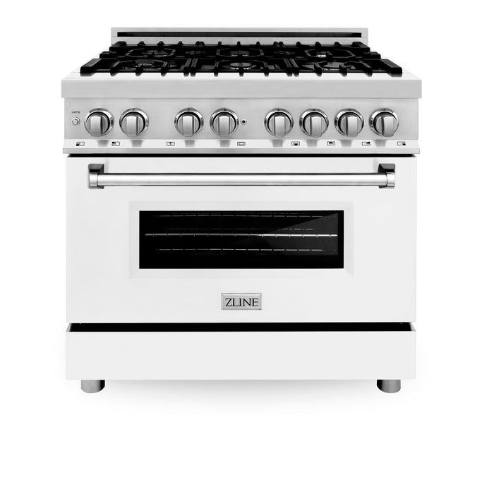 ZLINE 36 in. 4.6 cu. ft. Electric Oven and Gas Cooktop Dual Fuel Range with Griddle and White Matte Door in Stainless Steel (RA-WM-GR-36)