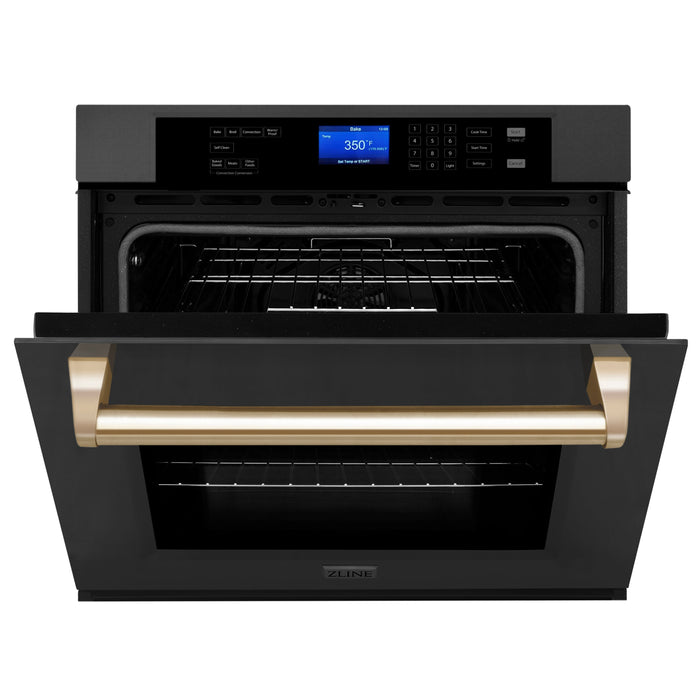 ZLINE 30 in. Autograph Edition Single Wall Oven with Self Clean and True Convection in Black Stainless Steel and Polished Gold Accents (AWSZ-30-BS-G)