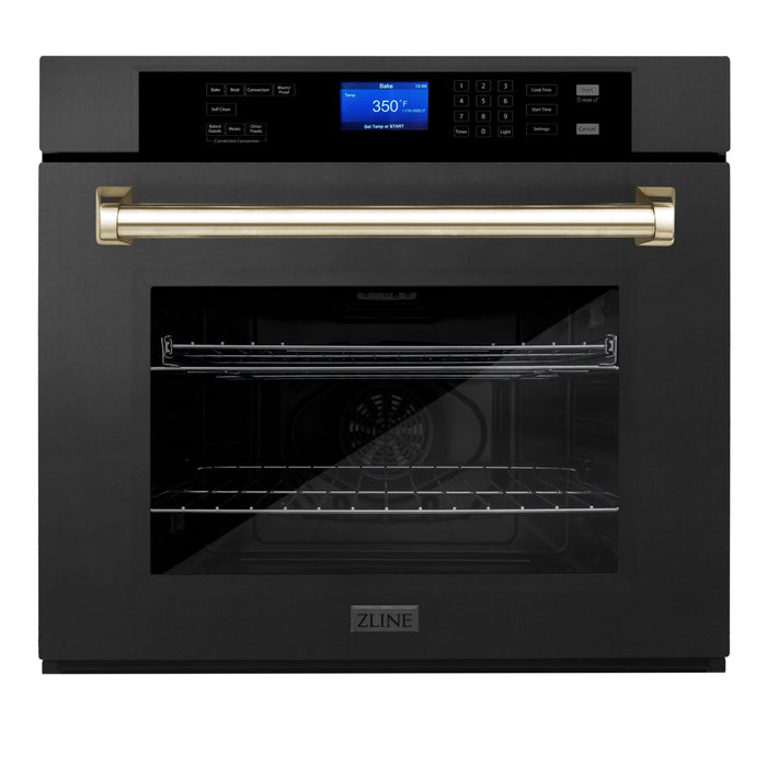 ZLINE 30 in. Autograph Edition Single Wall Oven with Self Clean and True Convection in Black Stainless Steel and Polished Gold Accents (AWSZ-30-BS-G)