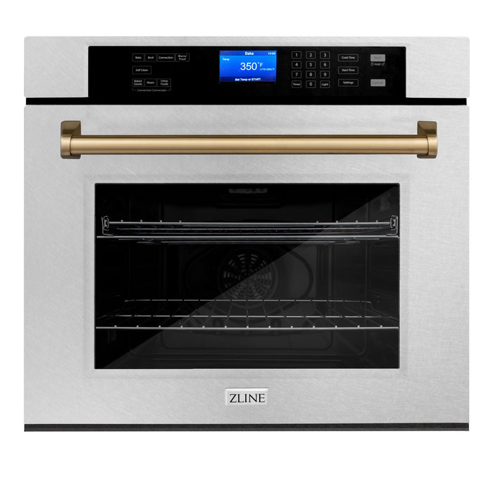 ZLINE 30 in. Autograph Edition Electric Single Wall Oven with Self Clean and True Convection in Fingerprint Resistant Stainless Steel and Champagne Bronze Accents (AWSSZ-30-CB)