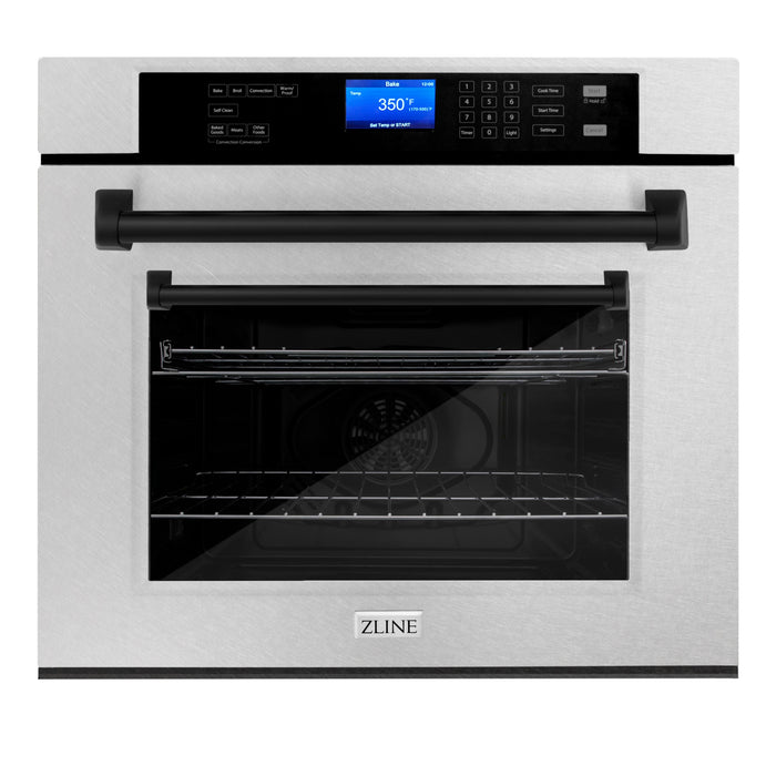 ZLINE 30 in. Autograph Edition Electric Single Wall Oven with Self Clean and True Convection in Fingerprint Resistant Stainless Steel and Matte Black Accents (AWSSZ-30-MB)