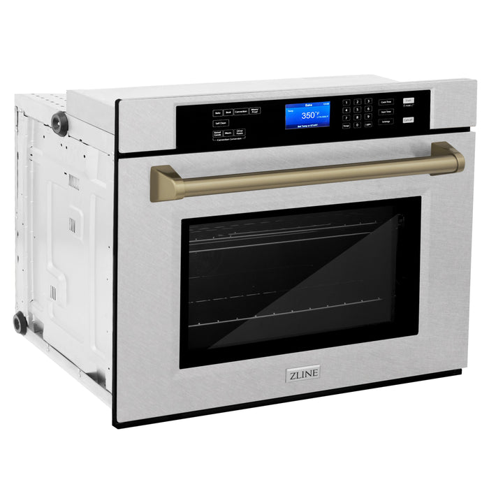 ZLINE 30 in. Autograph Edition Electric Single Wall Oven with Self Clean and True Convection in Fingerprint Resistant Stainless Steel and Champagne Bronze Accents (AWSSZ-30-CB)