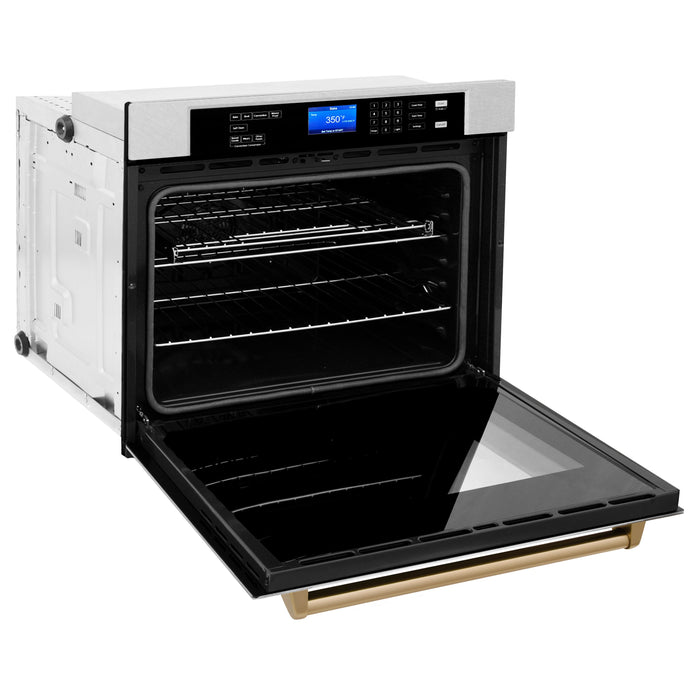 ZLINE 30 in. Autograph Edition Electric Single Wall Oven with Self Clean and True Convection in Fingerprint Resistant Stainless Steel and Champagne Bronze Accents (AWSSZ-30-CB)